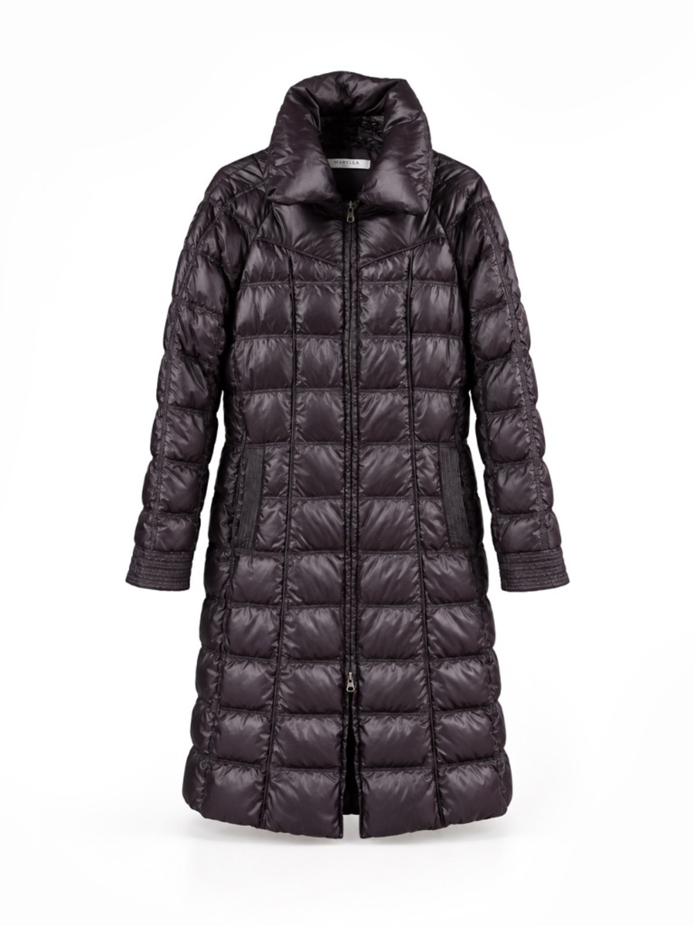 MARELLA SPORT Max Mara Down-Filled Puffer Coat in Glossy Aubergine USA 10